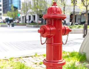 Red fire hydrant in a city square