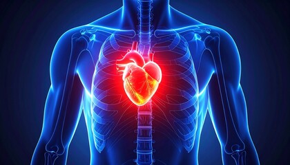 Illustration of the human heart with pain areas highlighted