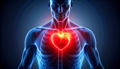 Illustration of the human heart with pain areas highlighted