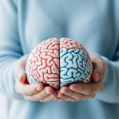 Human brain cradled in hands representing mental health concepts