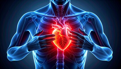 Illustration of the human heart with pain areas highlighted
