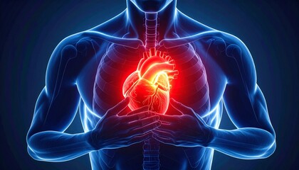 Illustration of the human heart with pain areas highlighted
