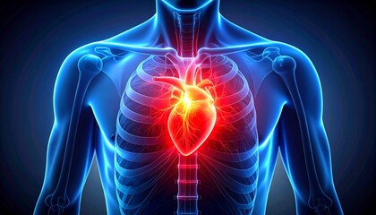 Illustration of the human heart with pain areas highlighted