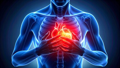 Illustration of the human heart with pain areas highlighted