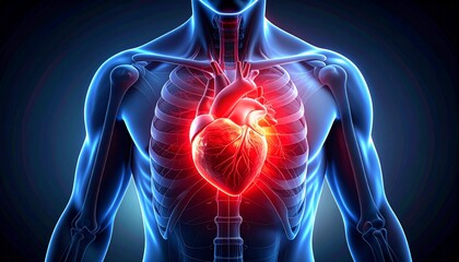 Illustration of the human heart with pain areas highlighted
