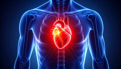 Illustration of the human heart with pain areas highlighted