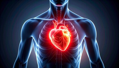 Illustration of the human heart with pain areas highlighted