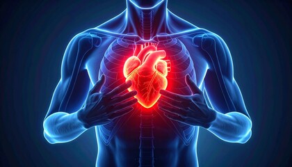 Illustration of the human heart with pain areas highlighted