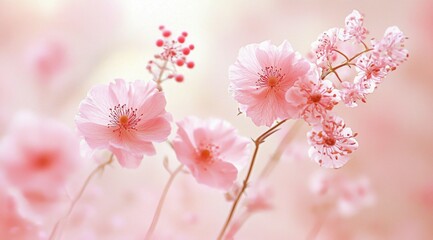 Fototapeta premium Gentle floral arrangements set against an enchanting background.