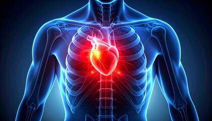 Illustration of the human heart with pain areas highlighted
