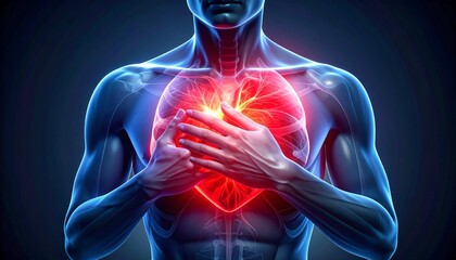 Illustration of the human heart with pain areas highlighted