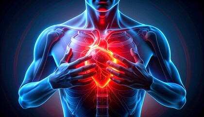 Illustration of the human heart with pain areas highlighted