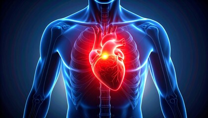 Illustration of the human heart with pain areas highlighted
