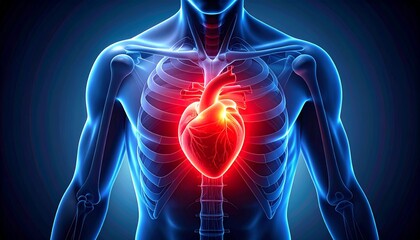 Illustration of the human heart with pain areas highlighted
