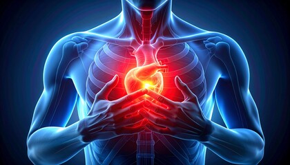 Illustration of the human heart with pain areas highlighted
