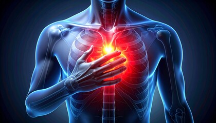 Illustration of the human heart with pain areas highlighted