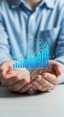 Growth chart floats above hands in a business setting