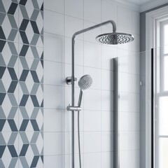 Shower system glistens in modern bathroom