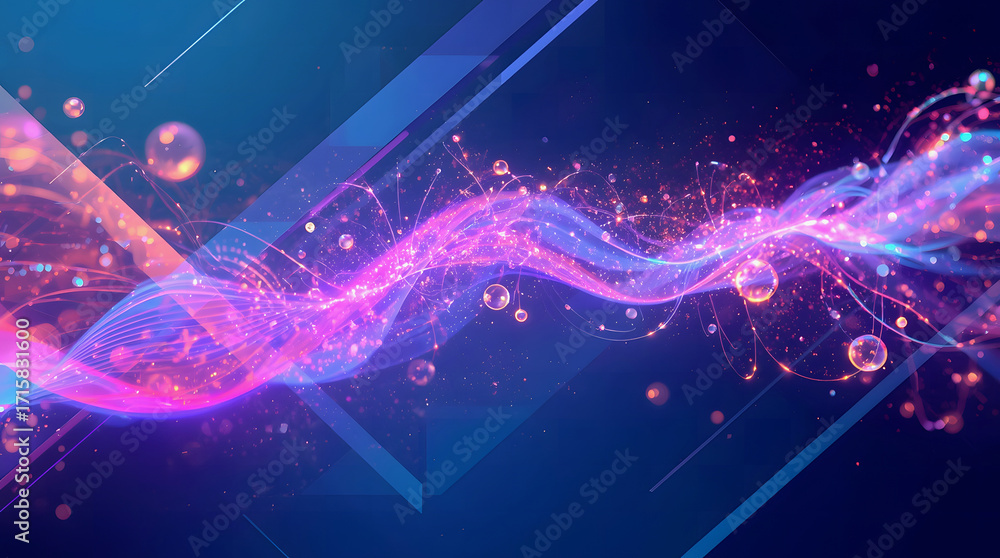 Poster modern technology texture background design. waves flow. quantum explosion technology. quantum compu