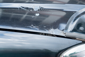 Hood car paint blistering and bubbles from affter repaint 2 years. Rusting from the inside out.