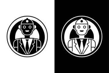 Robot Assistant Icon Black and White Background.