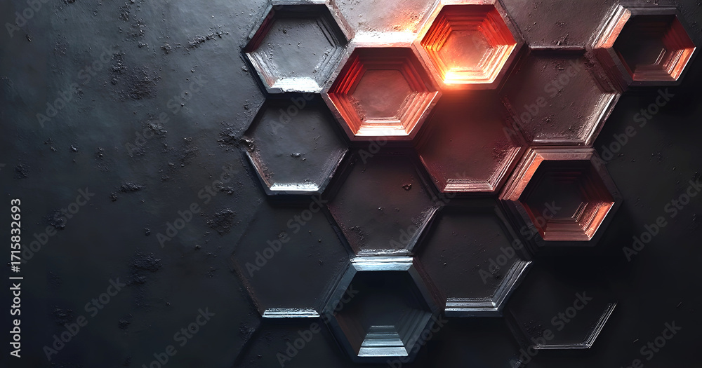 Poster abstract background hexagon pattern with glowing lights technology background.
