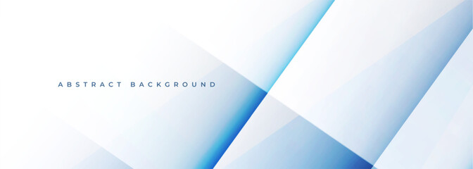 Abstract white modern geometric wide banner background with blue shadow lines and diagonal shapes. Vector illustration