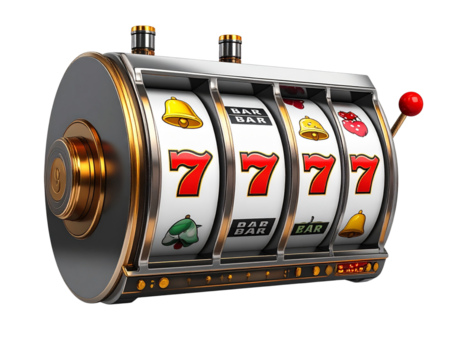 Ultra-detailed 8K PNG of a modern slot machine isolated on white, displaying spinning 349157