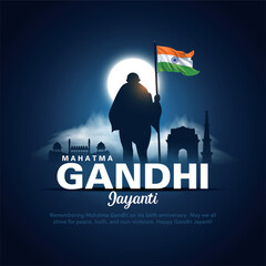 Obraz na płótnie Canvas creative vector design for indian gandhi ji jayanti silhouette. 2nd october.