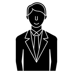 Businessman icon in suit, solid black silhouette vector