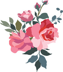 Elegant floral artwork featuring layered pink petals and multicolored leaves, ideal for nature themed designs, seasonal decor, or botanical branding