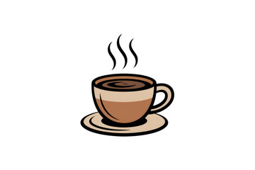 Obraz premium A steaming cup of coffee in a cartoon style, perfect for cafe menus or branding. background removed