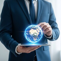 Professional Holding Digital Globe on Tablet