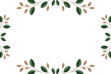 Green and brown leaves create a simple, elegant frame on a transparent background. background removed