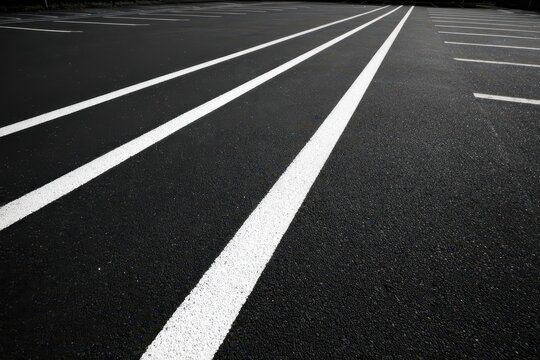 Monochrome Design of Parallel Parking Lot Stripes on Asphalt Track