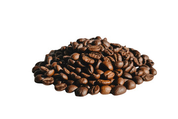 Obraz premium A close-up shot of a pile of roasted coffee beans against a transparent background. background removed