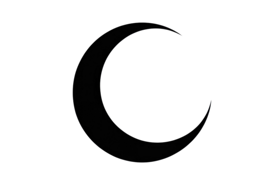 A black crescent moon on a transparent background, simple and elegant design. background removed