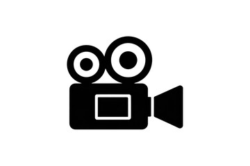 A simple black silhouette of a vintage movie camera against a transparent background. background removed