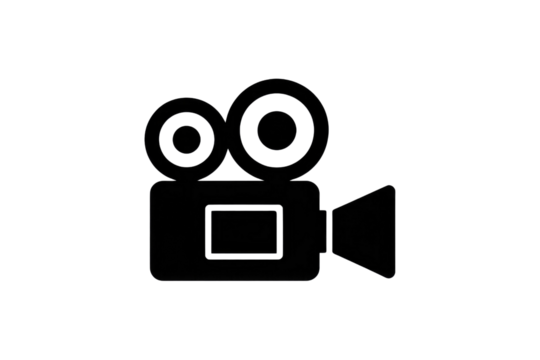A simple black silhouette of a vintage movie camera against a transparent background. background removed - Powered by Adobe