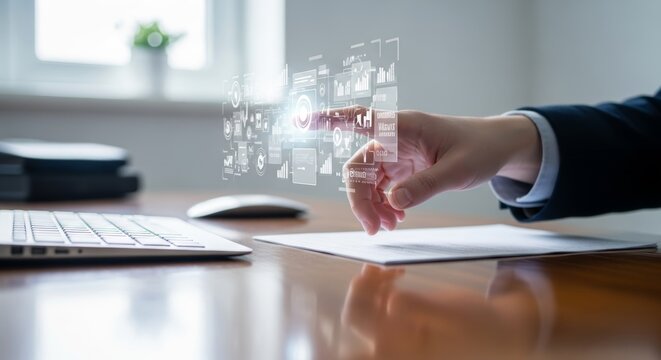 Business Professional Interacting with Digital Data Interface