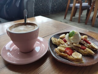 Morning Indulgence Waffles with Coffee for a Delightful Treat