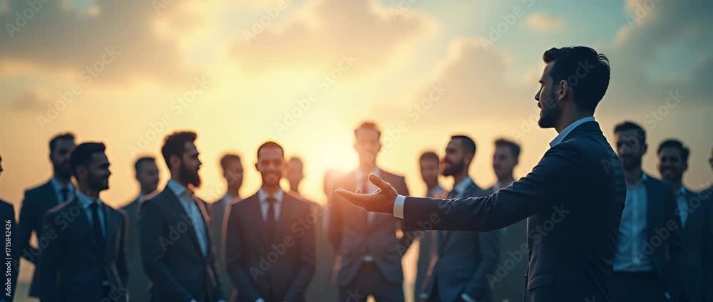 Poster successful team leader: businessman hand-picks standout talent from crowd - symbolizing effective le