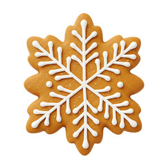 Gingerbread snowflake cookie isolated on transparent background