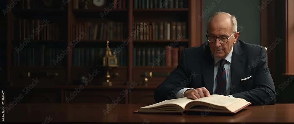 Poster distinguished father reading in elegant study: intellectual pursuit and refined literary enjoyment w
