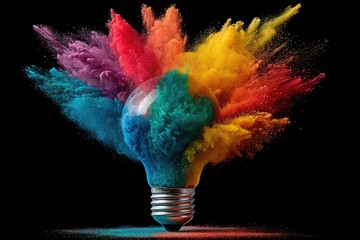 Colorful Explosion Lightbulb Idea Concept.