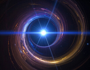 Swirling cosmic vortex with bright starburst and light streaks space galaxy