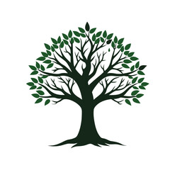 Obraz premium Tree silhouette with roots and green leaves