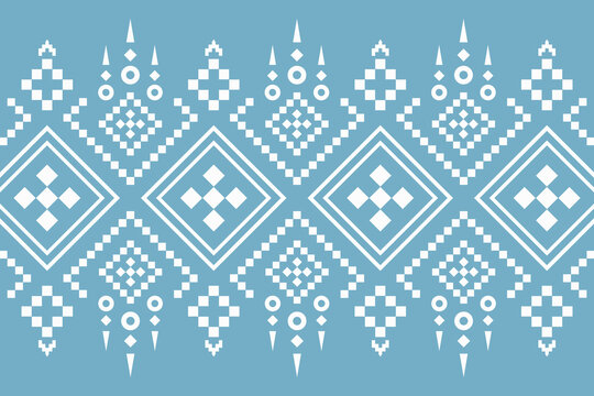 Indigo navy blue geometric traditional ethnic pattern Ikat seamless pattern border