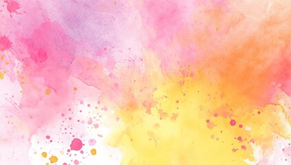 Abstract watercolor painting in soft pinks, purples, and yellows with splatters
