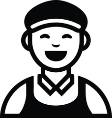 a smiling person wearing a cap and apron silhouette line art